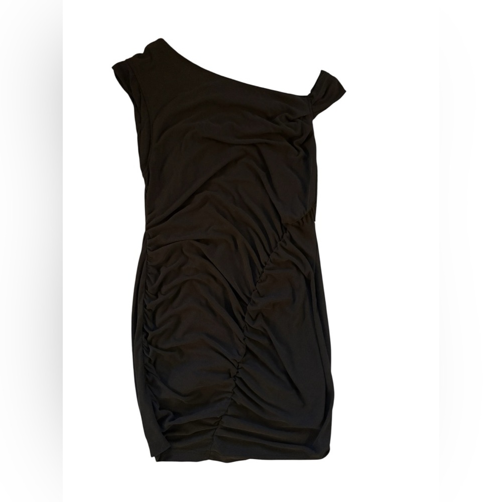 Free People Black Asymmetrical Ruched Mini Bodycon Dress